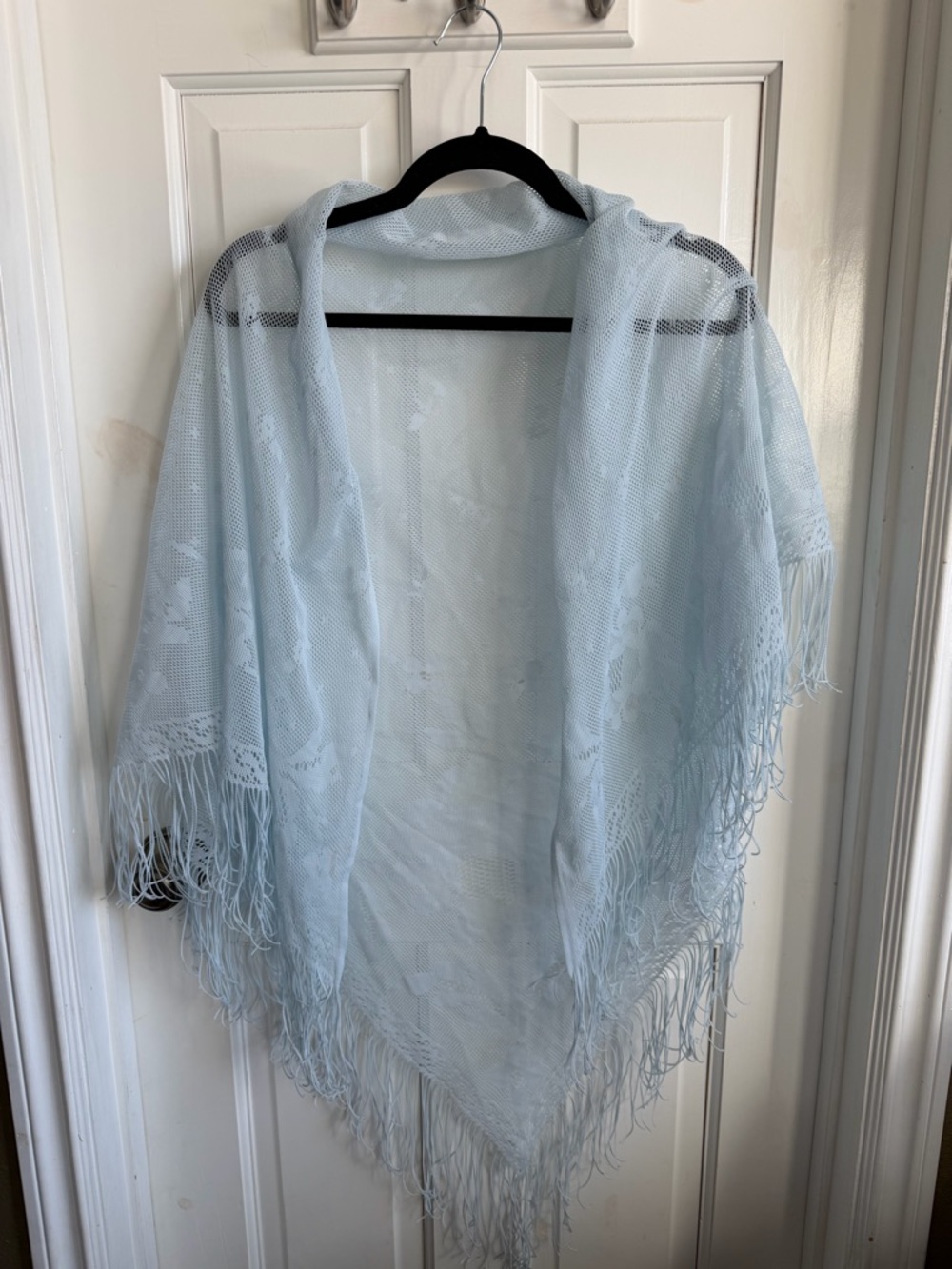 Light Blue Fringe Knit Shawl